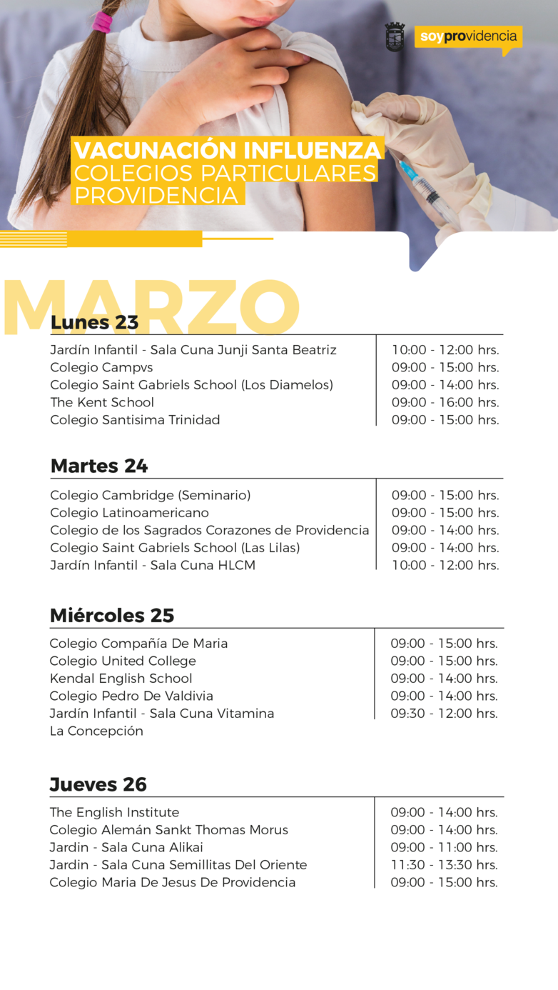 Fechas vacunación colegios y jardines particulares