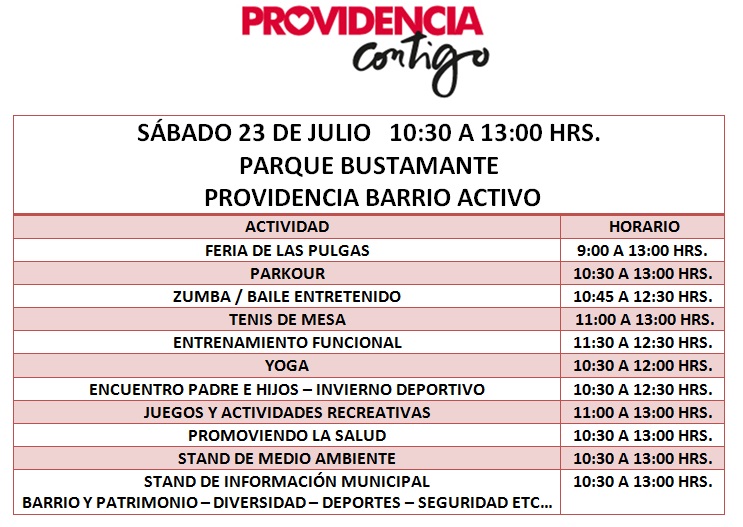 Sábado 23 de julio: Nuevo Barrio Activo en Parque Bustamante