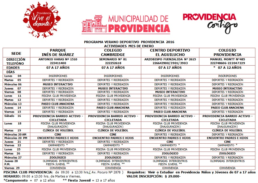 Aún quedan cupos para el Verano Deportivo 2016